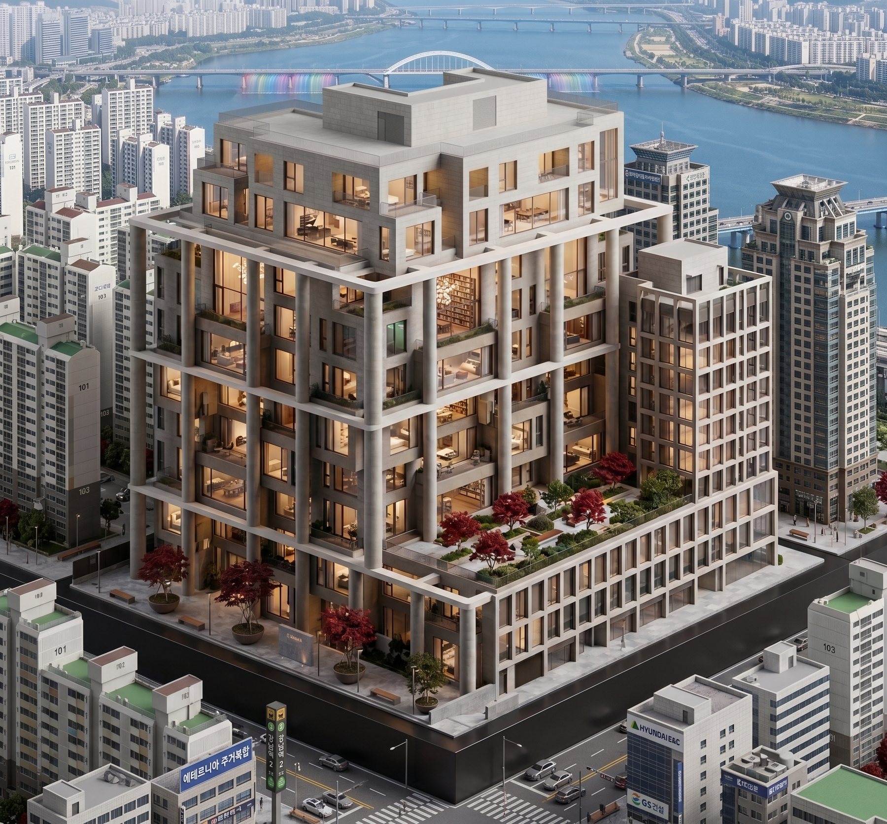 APT Cheongdam, Han river behind